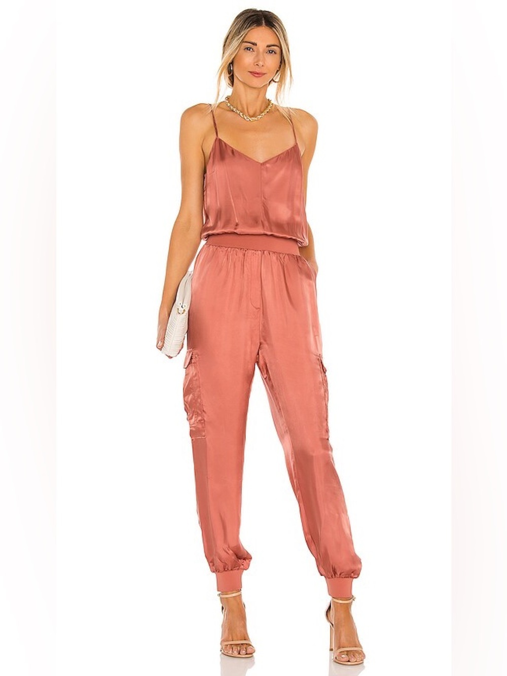 cinq a sept Salmon Slip-Strap Twill Jumpsuit